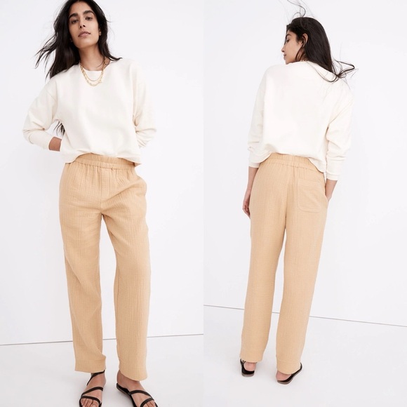Madewell Gauzy Lightspun Tapered Huston Pull-On Crop Beachy Pants Medium Dune